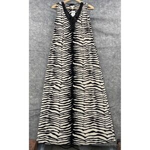 Chicos Dress Size 1 Womens M Black Cream Zebra Striped Beaded Maxi NEW $149 MSRP